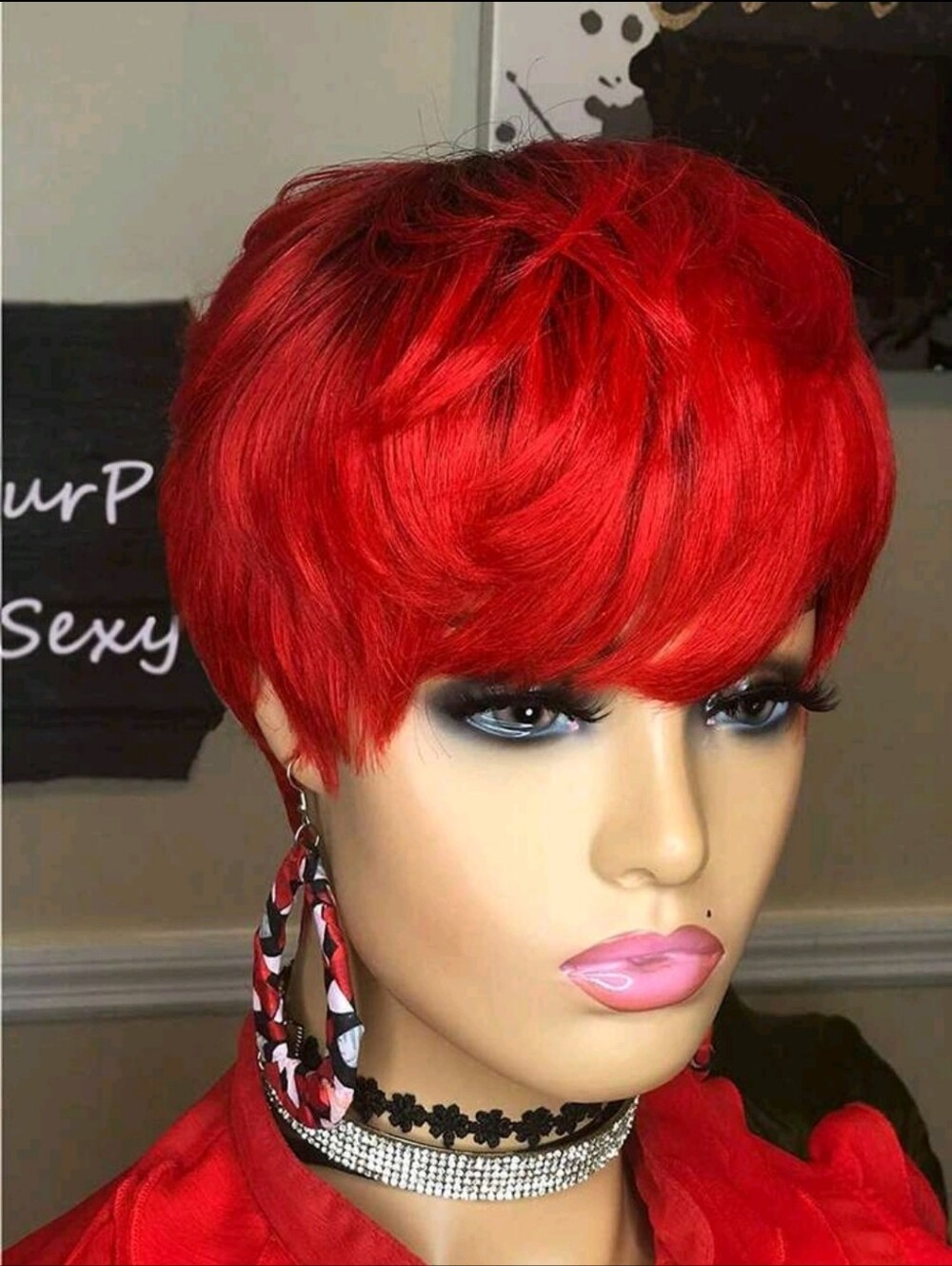 Bold Red Short Pixie Wig - Women Hair